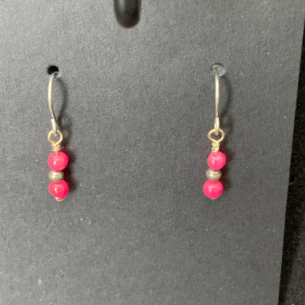 925 Sterling Silver Desert Pearl Pink Fire Opal Earrings Southwestern Dangle